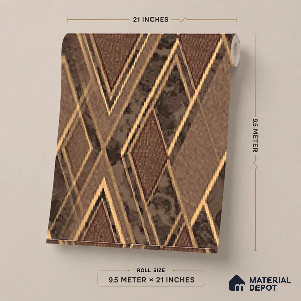 AA100105 | Copper Gold Diamond Trellis PVC Geometric Wallpaper - 9.5 Meter x 21 Inch, 55 Sq. Ft. (Min. 15% Wastage)