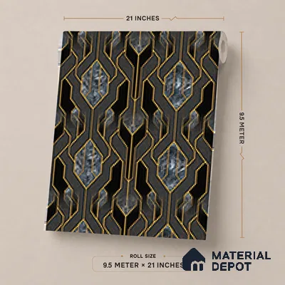 AA101104 | Black Gold Deco Panel PVC Patterned Wallpaper - 9.5 Meter x 21 Inch, 55 Sq. Ft. (Min. 15% Wastage)