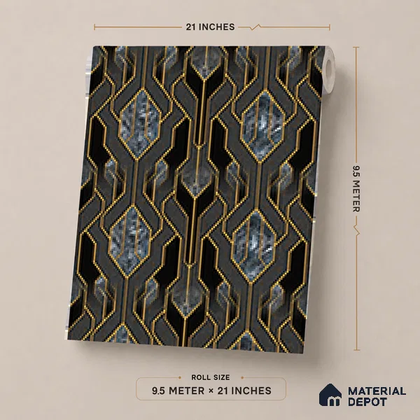 AA101104 | Black Gold Deco Panel PVC Patterned Wallpaper - 9.5 Meter x 21 Inch, 55 Sq. Ft. (Min. 15% Wastage)