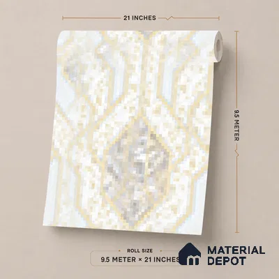 AA101102 | Cream & Gold Marble Diamond Panel PVC Patterned Wallpaper - 9.5 Meter x 21 Inch, 55 Sq. Ft. (Min. 15% Wastage)