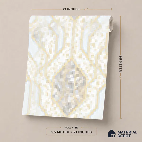 AA101102 | Cream & Gold Marble Diamond Panel PVC Patterned Wallpaper - 9.5 Meter x 21 Inch, 55 Sq. Ft. (Min. 15% Wastage)