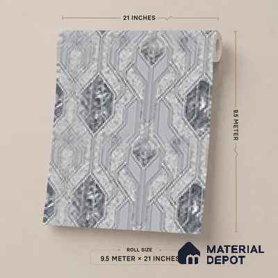 AA101103 | Silver Grey Marble Diamond Panel PVC Patterned Wallpaper - 9.5 Meter x 21 Inch, 55 Sq. Ft. (Min. 15% Wastage)