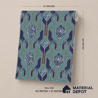 AA101105 | Teal & Navy Marble Diamond Panel PVC Patterned Wallpaper - 9.5 Meter x 21 Inch, 55 Sq. Ft. (Min. 15% Wastage)
