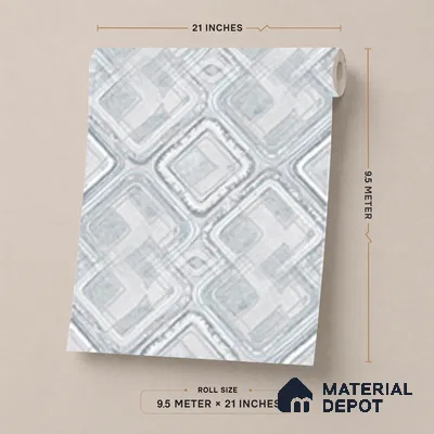 AA100603 | Silver Grey Marble Square Lattice PVC Patterned Wallpaper - 9.5 Meter x 21 Inch, 55 Sq. Ft. (Min. 15% Wastage)