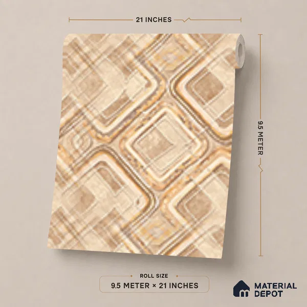 AA100607 | Beige & Gold Quilted Diamond Facet PVC Patterned Wallpaper - 9.5 Meter x 21 Inch, 55 Sq. Ft. (Min. 15% Wastage)