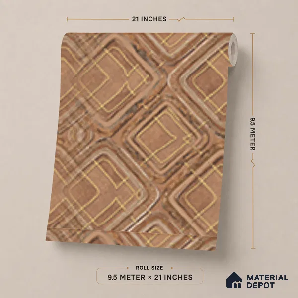 AA100608 | Brown & Gold Quilted Diamond Facet PVC Patterned Wallpaper - 9.5 Meter x 21 Inch, 55 Sq. Ft. (Min. 15% Wastage)