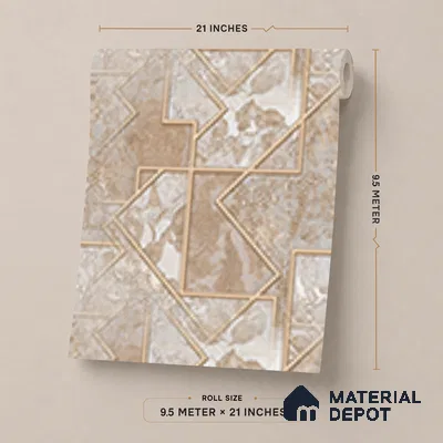 AA100405 | Beige & Gold Fragmented Marble Leaf Panel PVC Patterned Wallpaper - 9.5 Meter x 21 Inch, 55 Sq. Ft. (Min. 15% Wastage)