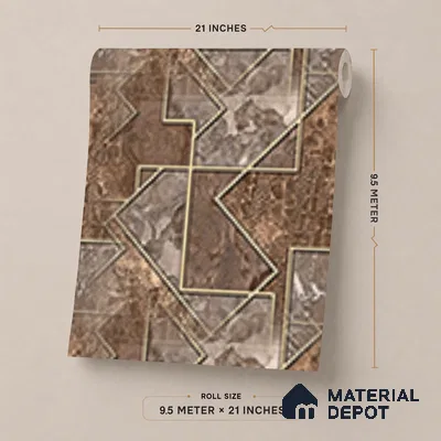 AA100406 | Chestnut Brown Fragmented Marble Leaf Panel PVC Patterned Wallpaper - 9.5 Meter x 21 Inch, 55 Sq. Ft. (Min. 15% Wastage)