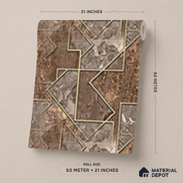 AA100406 | Chestnut Brown Fragmented Marble Leaf Panel PVC Patterned Wallpaper - 9.5 Meter x 21 Inch, 55 Sq. Ft. (Min. 15% Wastage)