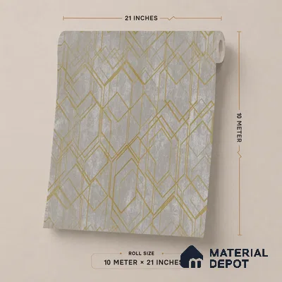 AMBL23409 | Grey Gold Diamond Panel Geometric Wallpaper - 10 Meter x 21 Inches, 57.05 Sq. Ft. (Min. 15% Wastage)