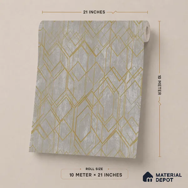 AMBL23409 | Grey Gold Diamond Panel Geometric Wallpaper - 10 Meter x 21 Inches, 57.05 Sq. Ft. (Min. 15% Wastage)