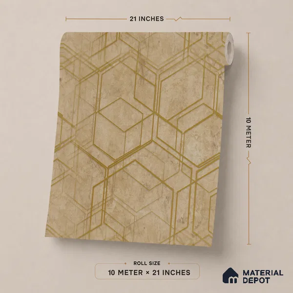 AMBL23411 | Sand Hexagon Line Geometric Wallpaper - 10 Meter x 21 Inches, 57.05 Sq. Ft. (Min. 15% Wastage)
