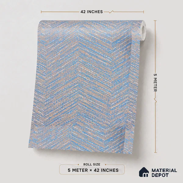 RD2609 | Blue & Tan Chevron Zigzag PVC Patterned Wallpaper - 10 Meter x 21 Inch, 57 Sq. Ft. (Min. 15% Wastage)