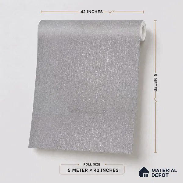 RD2646 | Grey Crinkled Foil PVC Textured Wallpaper - 10 Meter x 21 Inch, 57 Sq. Ft. (Min. 15% Wastage)