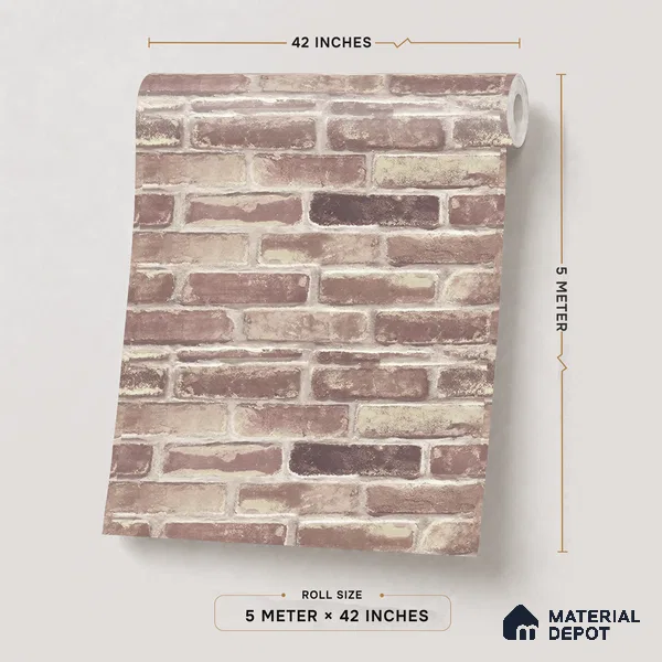 RD2662 | 10 Meter x 21 Inch PVC Brick Look Wallpaper - 57 Sq. Ft. | Minimum 15% wastage during installation
