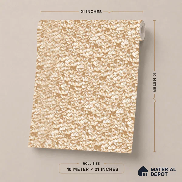23817 | Warm Beige Woven Floral Texture Patterned Wallpaper - 10 Meter x 21 Inches, 57.41 Sq. Ft. (Min. 15% Wastage)