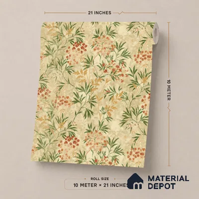 23823 | Sand Red Berry Sprigs Floral Wallpaper - 10 Meter x 21 Inches, 57.41 Sq. Ft. (Min. 15% Wastage)