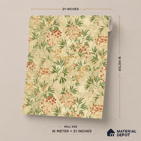 23823 | Sand Red Berry Sprigs Floral Wallpaper - 10 Meter x 21 Inches, 57.41 Sq. Ft. (Min. 15% Wastage)