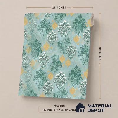 23830 | 10 Meter x 21 Inches Damask Look Wallpaper - 57.41 Sq. Ft. | Minimum 15% wastage during installation