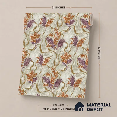 23849 | Grey Fern Vine Floral Wallpaper - 10 Meter x 21 Inches, 57.41 Sq. Ft. (Min. 15% Wastage)