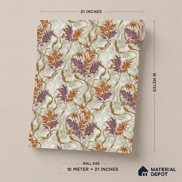 23849 | Grey Fern Vine Floral Wallpaper - 10 Meter x 21 Inches, 57.41 Sq. Ft. (Min. 15% Wastage)
