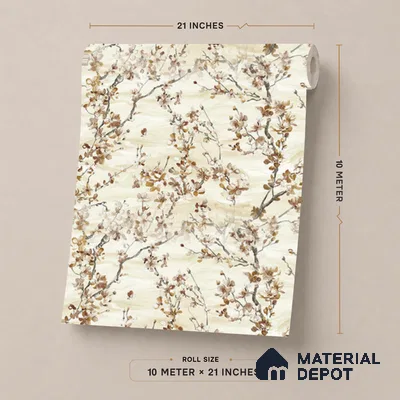 23851 | Mocha Brown Blossom Twigs Floral Wallpaper - 10 Meter x 21 Inches, 57.41 Sq. Ft. (Min. 15% Wastage)