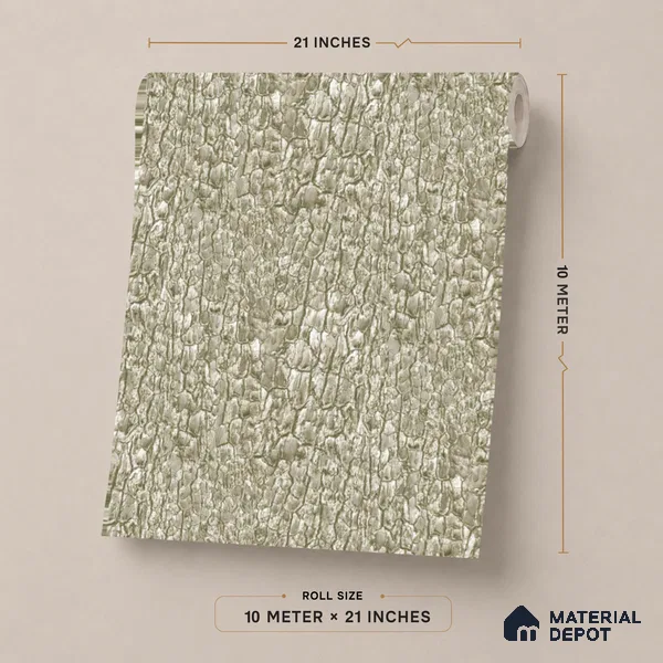 23866 | Sage Gold Cracked Leather Texture Look Wallpaper 10 Meter x 21 Inches - 57.41 Sq. Ft. | Minimum 15% wastage during installation