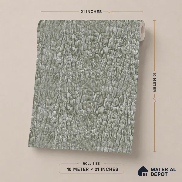 23868 | Sage Grey Cracked Leather Texture Look Wallpaper 10 Meter x 21 Inches - 57.41 Sq. Ft. | Minimum 15% wastage during installation