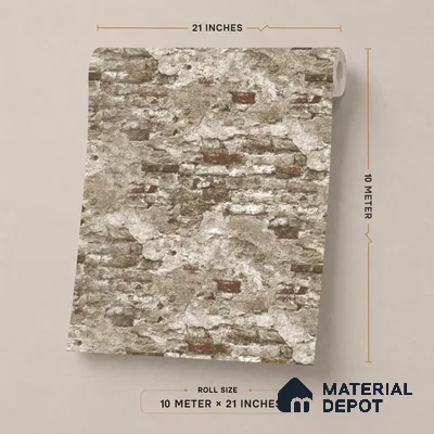 23869 | 10 Meter x 21 Inches Brick Look Wallpaper - 57.41 Sq. Ft. | Minimum 15% wastage during installation