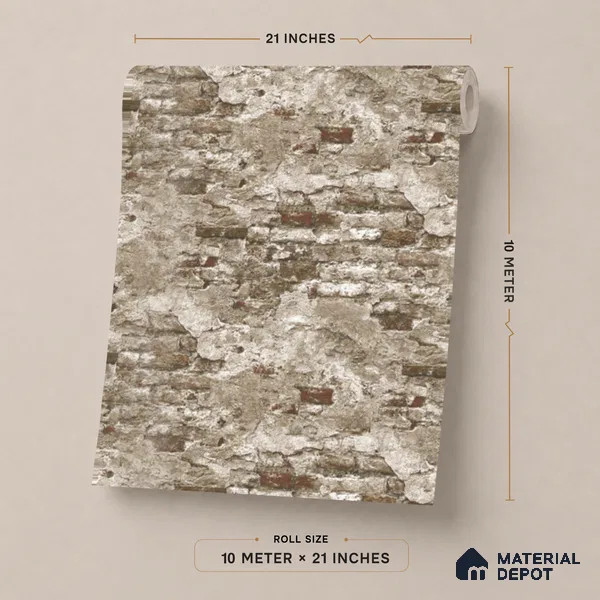 23869 | 10 Meter x 21 Inches Brick Look Wallpaper - 57.41 Sq. Ft. | Minimum 15% wastage during installation