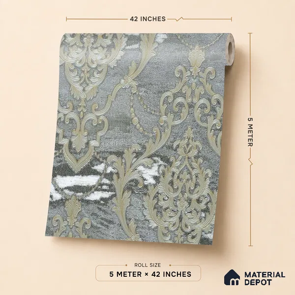 88003 | 5 Meter x 42 Inches Damask Look Wallpaper - 57.41 Sq. Ft. | Minimum 15% wastage during installation
