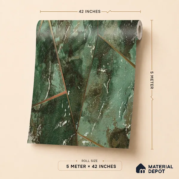 88306 | Green Marble Tile Geometric Wallpaper - 5 Meter x 42 Inches, 57.41 Sq. Ft. (Min. 15% Wastage)