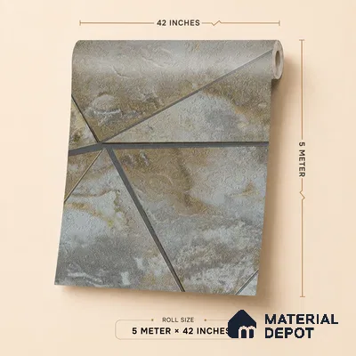 88305 | Grey Gold Marble Facets Geometric Wallpaper - 5 Meter x 42 Inches, 57.41 Sq. Ft. (Min. 15% Wastage)