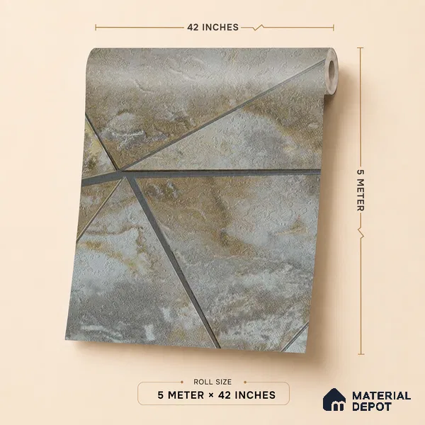 88305 | Grey Gold Marble Facets Geometric Wallpaper - 5 Meter x 42 Inches, 57.41 Sq. Ft. (Min. 15% Wastage)