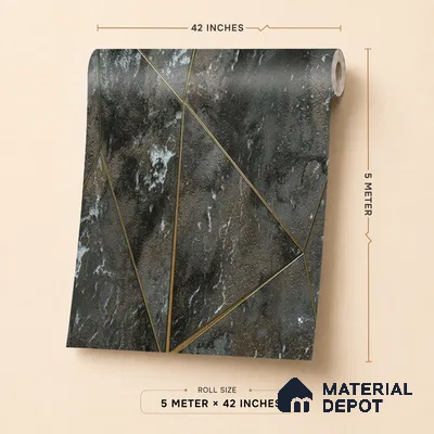 88301 | Charcoal Gold Marble Tile Geometric Wallpaper - 5 Meter x 42 Inches, 57.41 Sq. Ft. (Min. 15% Wastage)