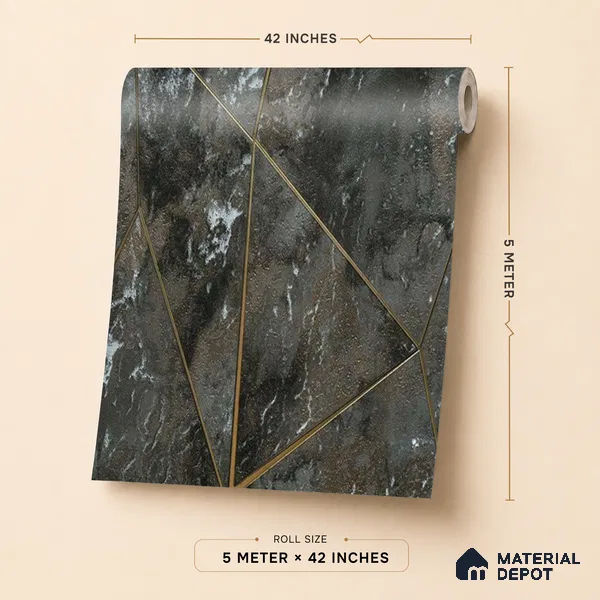88301 | Charcoal Gold Marble Tile Geometric Wallpaper - 5 Meter x 42 Inches, 57.41 Sq. Ft. (Min. 15% Wastage)
