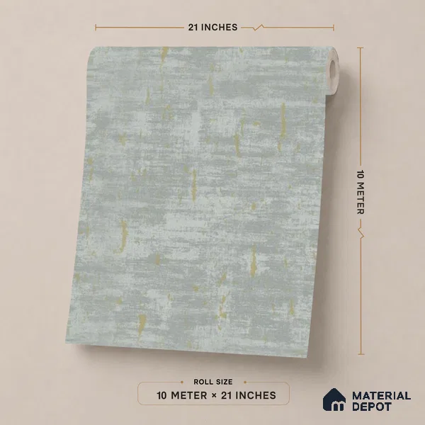 9049 | Sage Green & Gold Brushed Texture Patterned Wallpaper - 10 Meter x 21 Inch, 57 Sq. Ft. (Min. 15% Wastage)