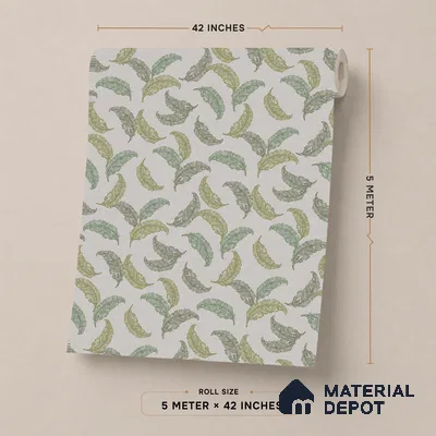 74042-3 | Sage Green Scattered Feathers Floral Wallpaper - 5 Meter x 42 Inch, 57.41 Sq. Ft. (Min. 15% Wastage)