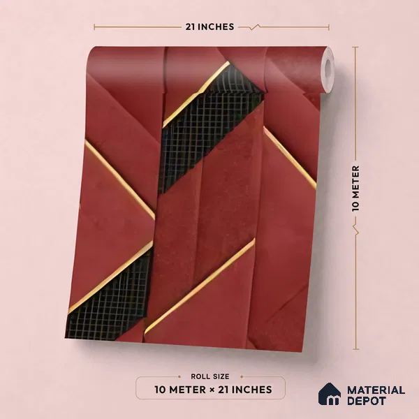 WK160-01 | Red & Black Leather Panel Facet Patterned Wallpaper - 10 Meter x 21 Inches, 57.37 Sq. Ft. (Min. 15% Wastage)