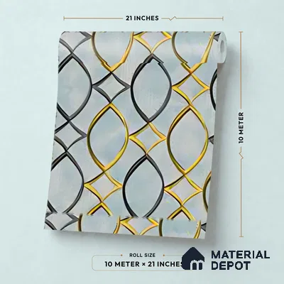 WK160-17 | Blue Lattice Gold Patterned Wallpaper - 10 Meter x 21 Inches, 57.37 Sq. Ft. (Min. 15% Wastage)