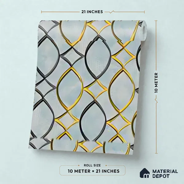 WK160-17 | Blue Lattice Gold Patterned Wallpaper - 10 Meter x 21 Inches, 57.37 Sq. Ft. (Min. 15% Wastage)