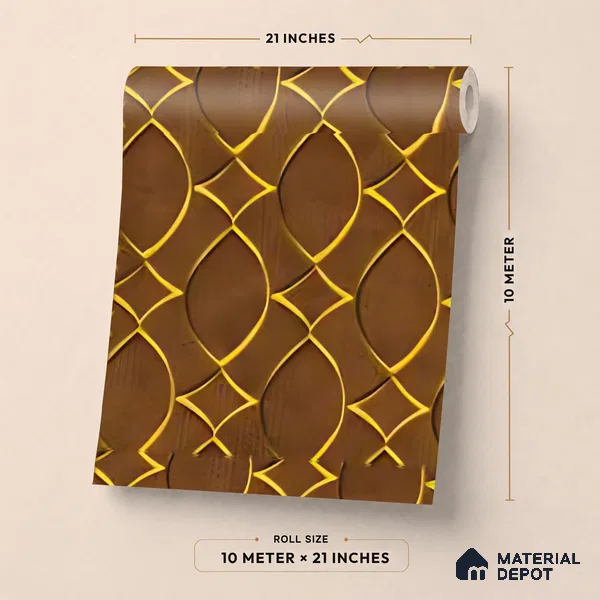 WK160-20 | Brown Lattice Gold Patterned Wallpaper - 10 Meter x 21 Inches, 57.37 Sq. Ft. (Min. 15% Wastage)