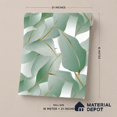 1132 | Green Eucalyptus Leaves Floral Wallpaper - 10 Meter x 21 Inches, 57.37 Sq. Ft. (Min. 15% Wastage)