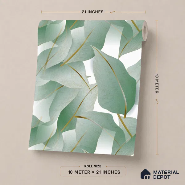 1132 | Green Eucalyptus Leaves Floral Wallpaper - 10 Meter x 21 Inches, 57.37 Sq. Ft. (Min. 15% Wastage)