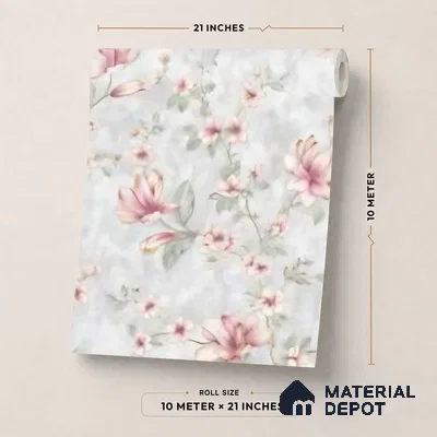 WK160-15 | Grey Magnolia Blossom Floral Wallpaper - 10 Meter x 21 Inches, 57.37 Sq. Ft. (Min. 15% Wastage)