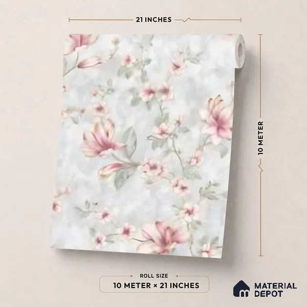 WK160-15 | Grey Magnolia Blossom Floral Wallpaper - 10 Meter x 21 Inches, 57.37 Sq. Ft. (Min. 15% Wastage)