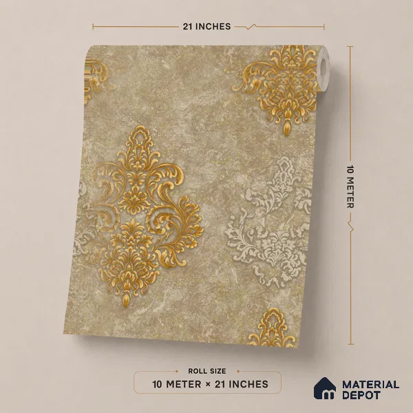 1144 | 10 Meter x 21 Inches Damask Look Wallpaper - 57.37 Sq. Ft. | Minimum 15% wastage during installation