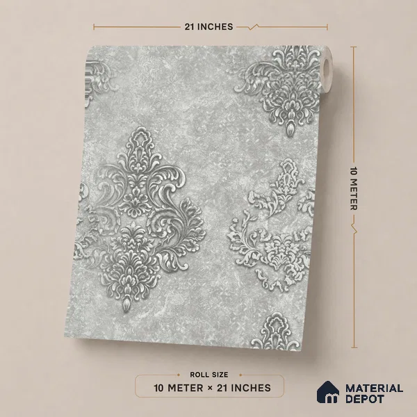 1146 | 10 Meter x 21 Inches Damask Look Wallpaper - 57.37 Sq. Ft. | Minimum 15% wastage during installation