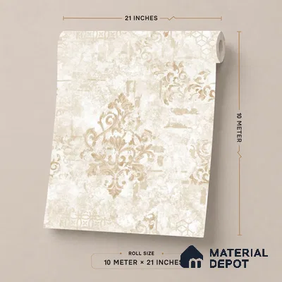1128 | 10 Meter x 21 Inches Damask Look Wallpaper - 57.37 Sq. Ft. | Minimum 15% wastage during installation