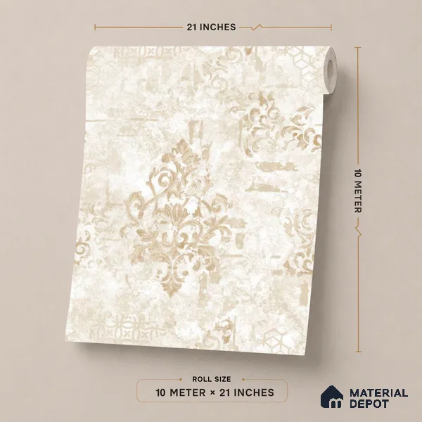 1128 | 10 Meter x 21 Inches Damask Look Wallpaper - 57.37 Sq. Ft. | Minimum 15% wastage during installation